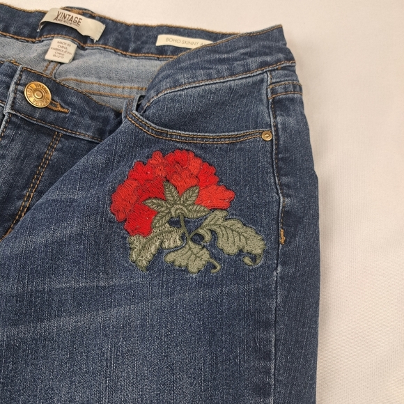 Vintage America Boho Skinny Ankle Denim Jeans Embroidered Flower Size 8/29 - Picture 12 of 13